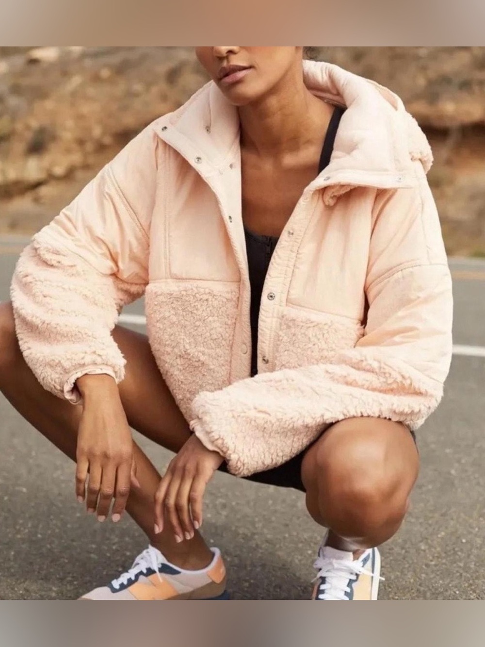 FP Movement by Free People Peach Adventure Awaits Sherpa Teddy Jacket